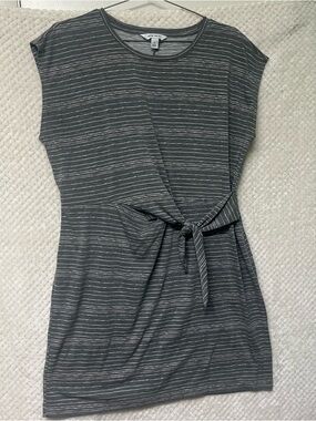 Nine West Gray Striped Waist Tie-Front Mini Dress Casual Flattering Large